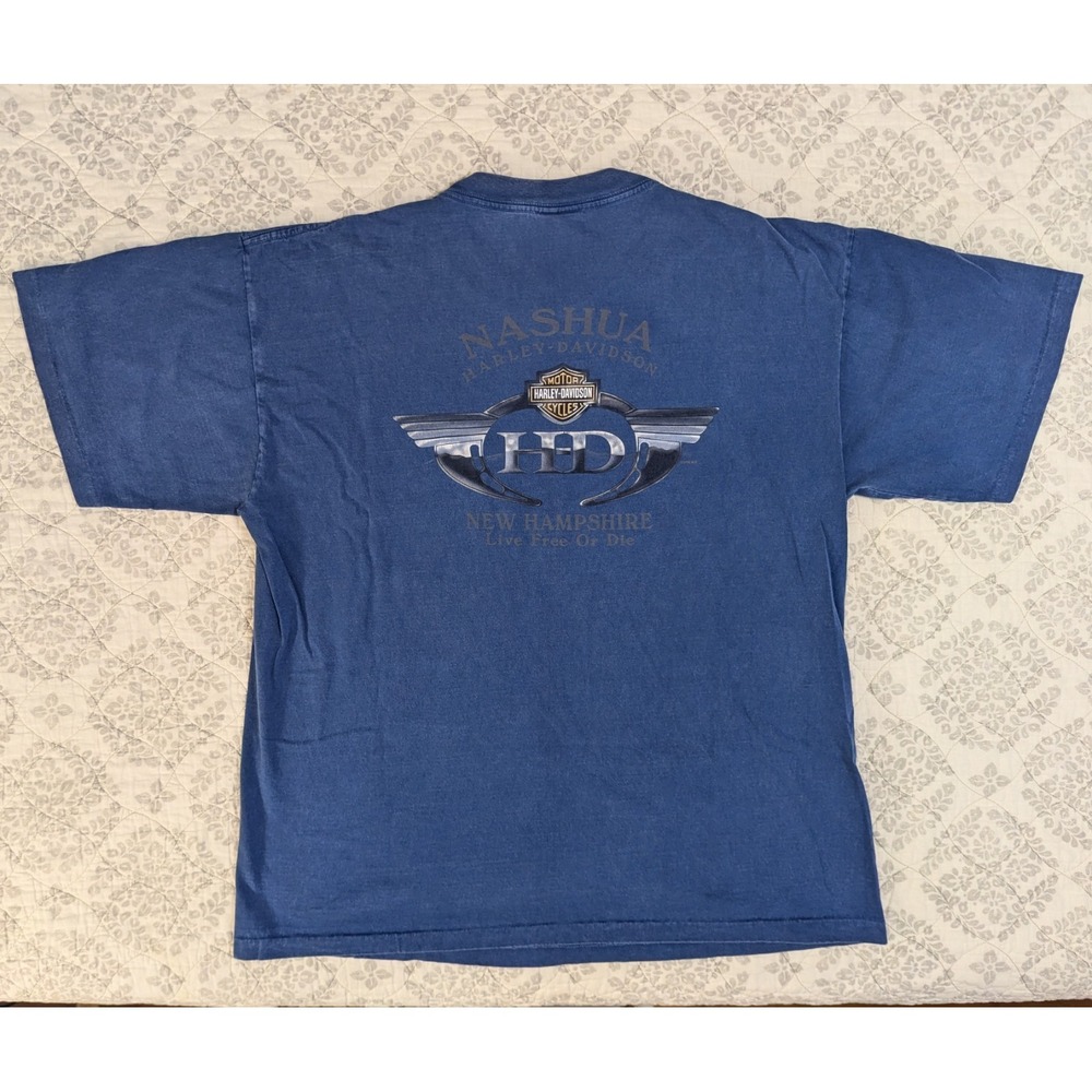 Y2K VTG Grunge USA Made Harley Davdison Mens Lrg Blue Distressed‎ Faded Biker